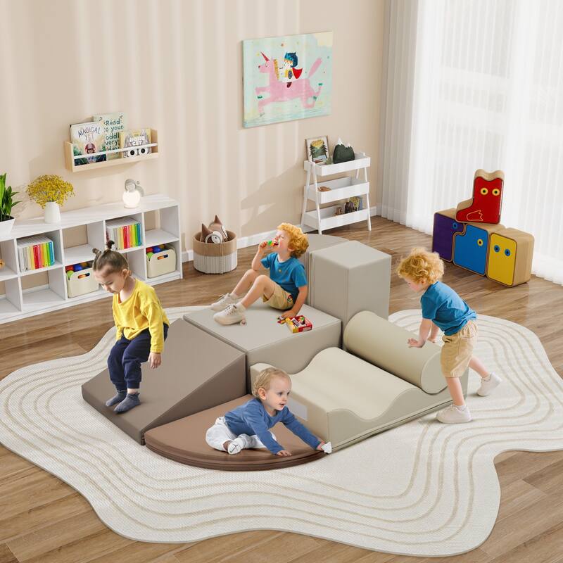 7-Piece Soft Foam Toddler Climbing Set - Indoor Climb & Crawl Activity Gym for Kids, Baby Play Mat