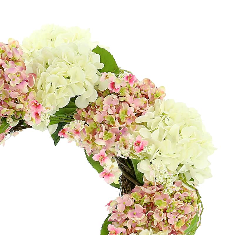 25" Assorted Hydrangea Wreath with Cherry Blossoms