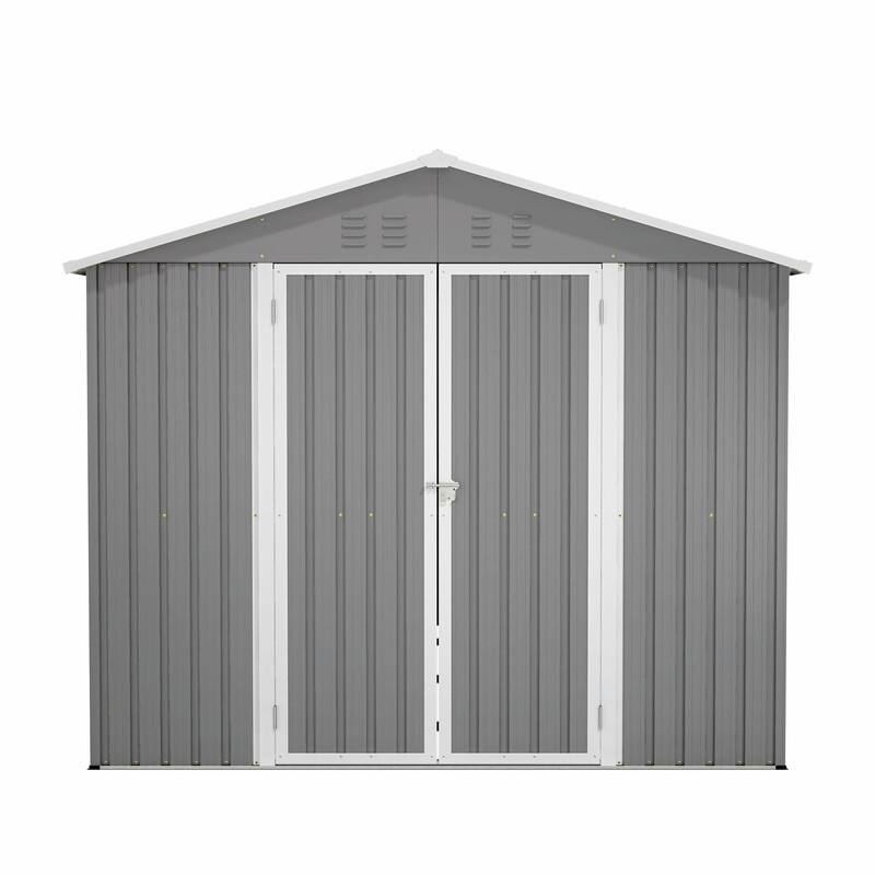 8' x 12' Lockable Outdoor Metal Storage Shed, Aluminum Frame, Durable Garden Tool Shed for Backyard, Patio or Lawn