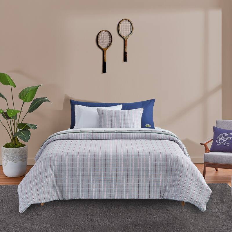 Lacoste Racquet Check 3-Piece Cotton Comforter Set - Twin
