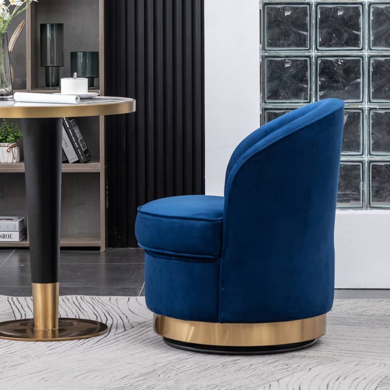 Modern 22" Upholstered Velvet Accent Chair with Round Swivel Metal Base for Living Room