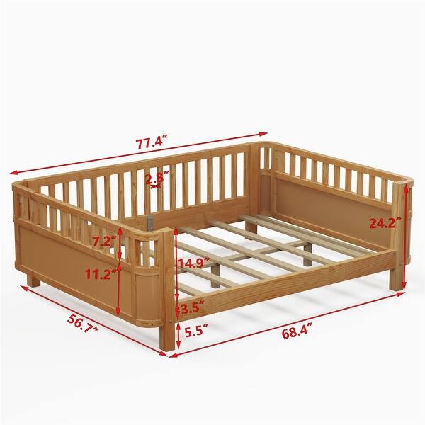 dimension image slide 2 of 4, Full or Twin Size Wood Low Profile Kids Platform Bed Frame with Rails