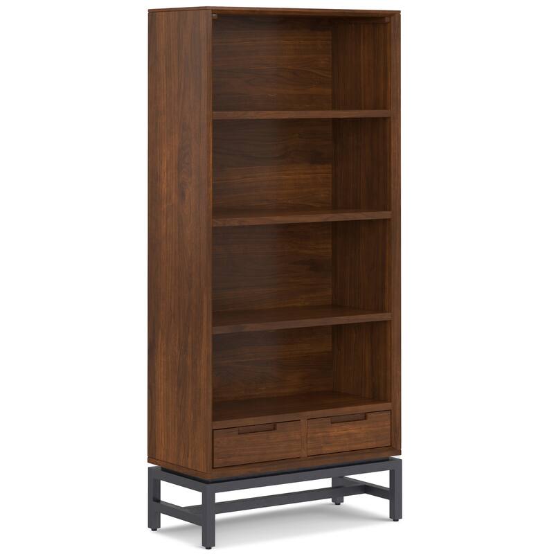 WYNDENHALL Devlin SOLID HARDWOOD and Metal 66x30 inch Rectangle Industrial Bookcase - 30"w x 14"d x 66" h
