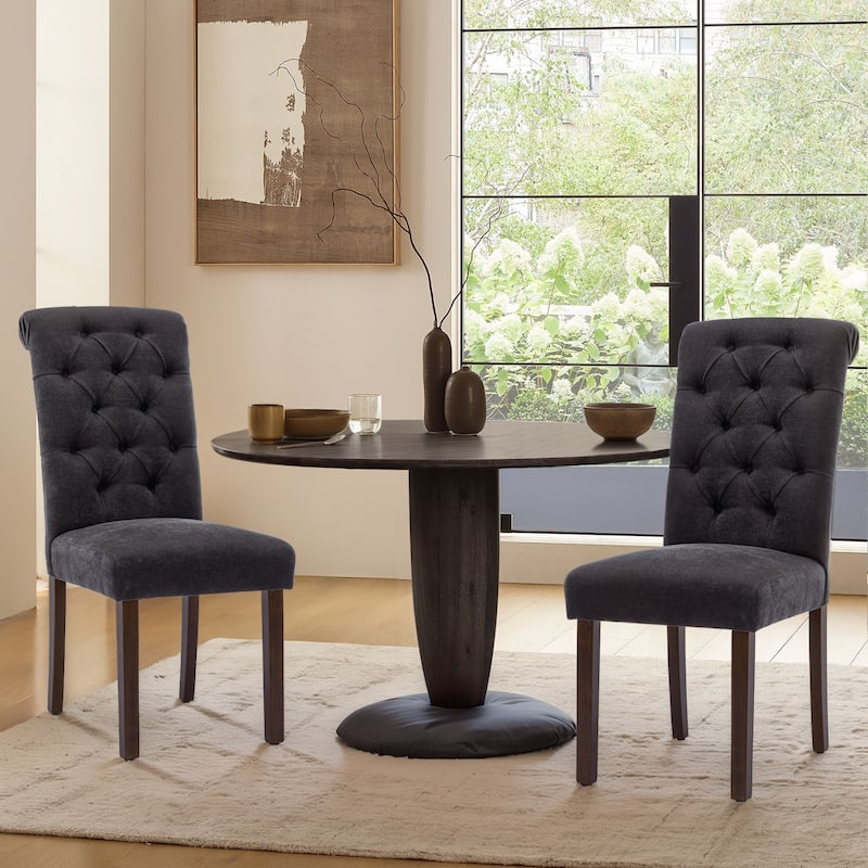 Tufted Parsons Dining Side Chairs ,Upholstered Fabric Dining Chairs Kitchen Chairs with Padded Seat(Set Of 2) - set of 2
