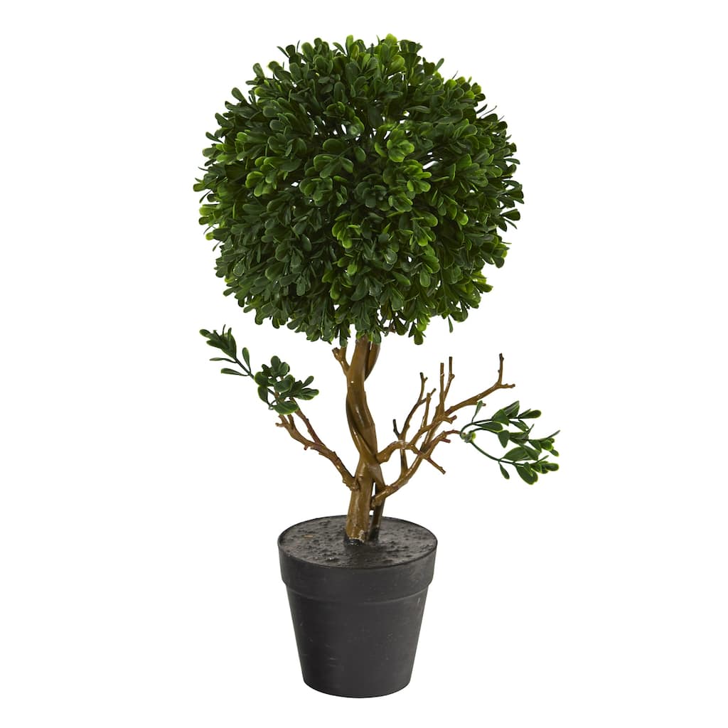 Artificial Topiary Tree 15 Inch - Indoor Outdoor UV Resistant Rococo Romance Plant Decor - Green - 11-20 Inches