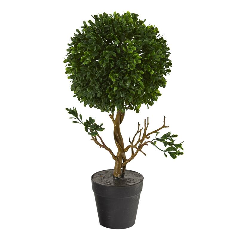 Artificial Topiary Tree 15 Inch - Indoor Outdoor UV Resistant Rococo Romance Plant Decor - Green - 11-20 Inches