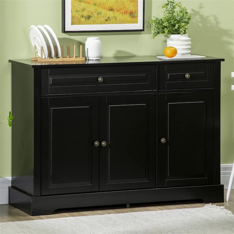 Modern Kitchen Buffet Cabinet with 2 Drawers and Adjustable Shelves - Black