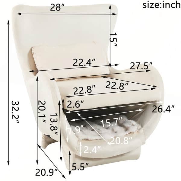 dimension image slide 0 of 2, Furniture Style 2 in 1 Pet Friendly Modern Velvet Lounge Chair for Living Room and Office