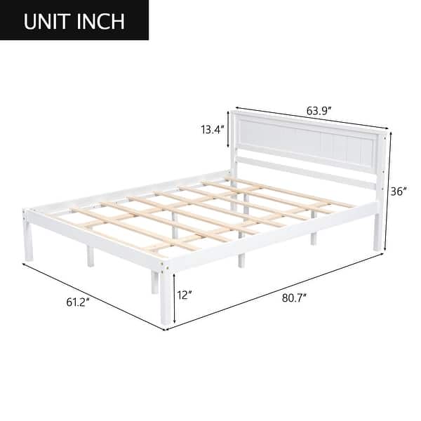 dimension image slide 0 of 3, Sturdy Design Platform Bed Frame with Headboard, Wood Slat Support, No Box Spring Needed, Queen