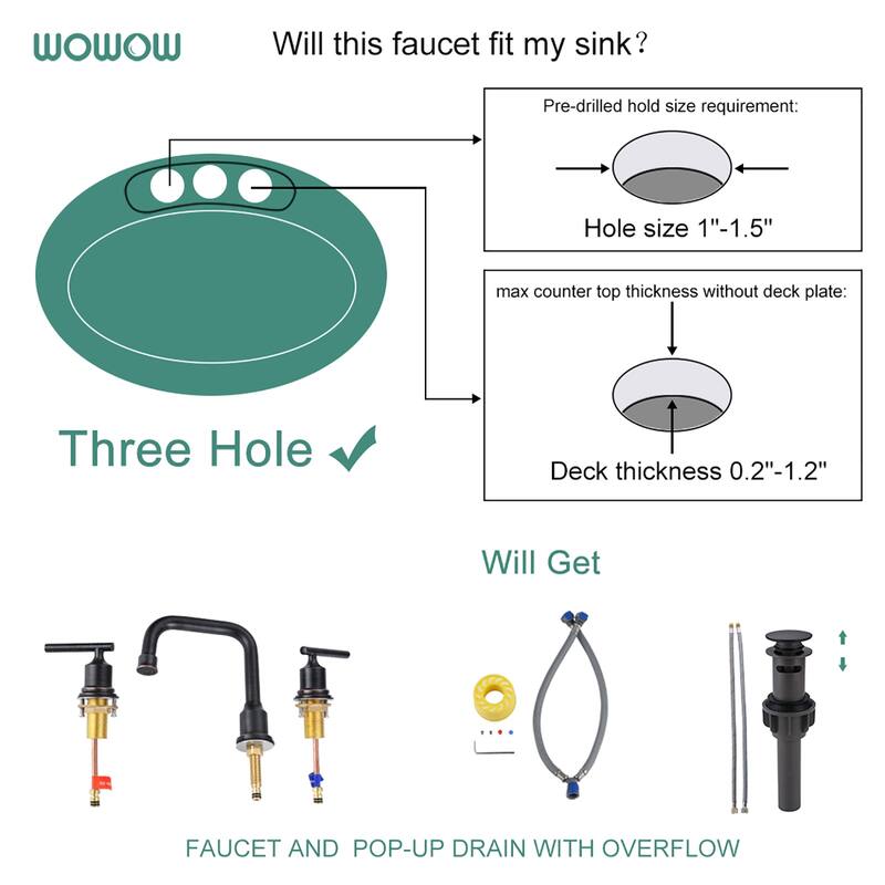 WOWOW Double Handle 8 in. Widespread Bathroom Sink Faucet