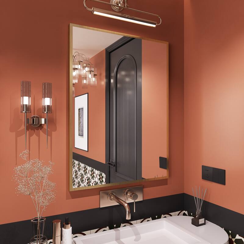 QuivaraView Wall Mounted Aluminum Frame Bathroom Vanity Mirror - 22" x 30" - Brushed Gold