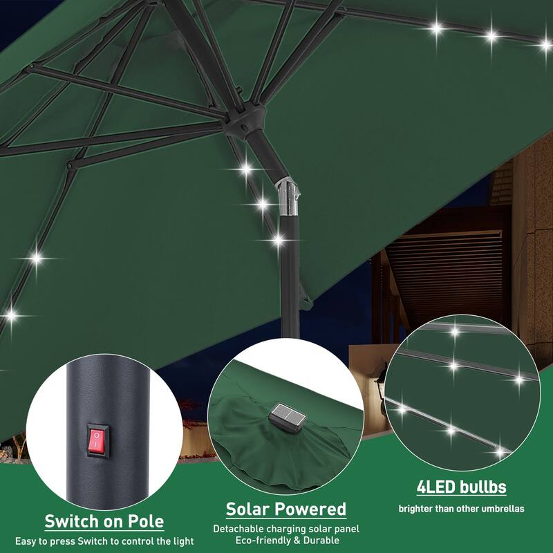 10ft Patio Umbrella with Lights Outdoor Solar Umbrella