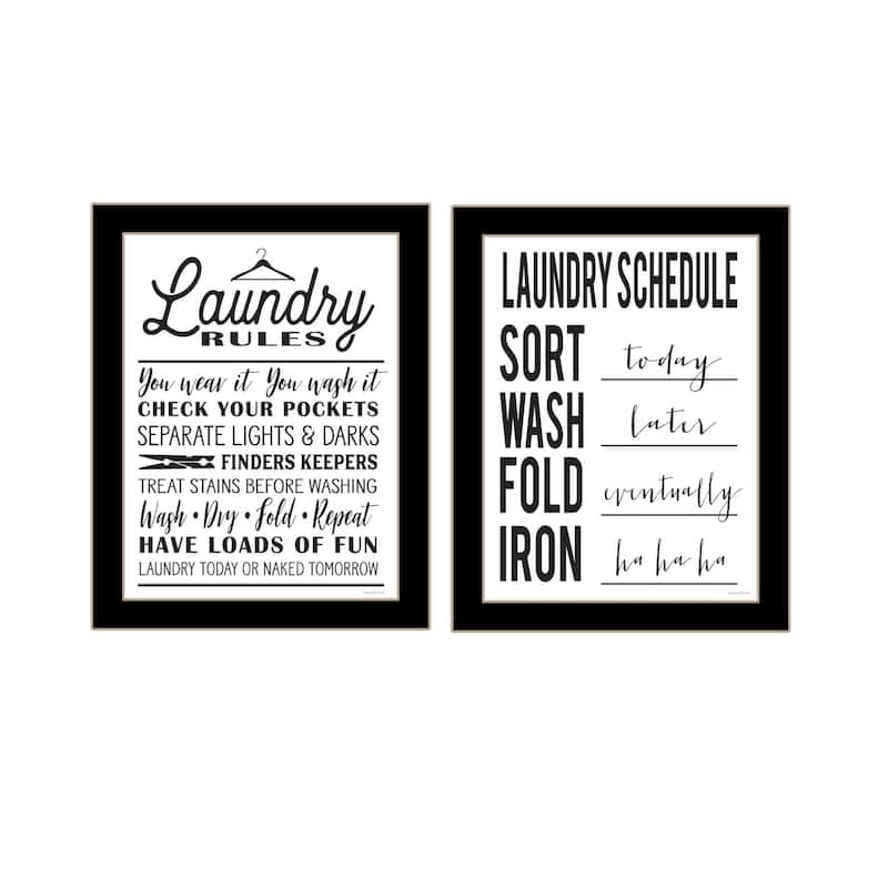 Trendy Decor 4U "Laundry Rules & Schedules" Printed Framed Wall Art by Lettered & Lined - Black - 14 x 18