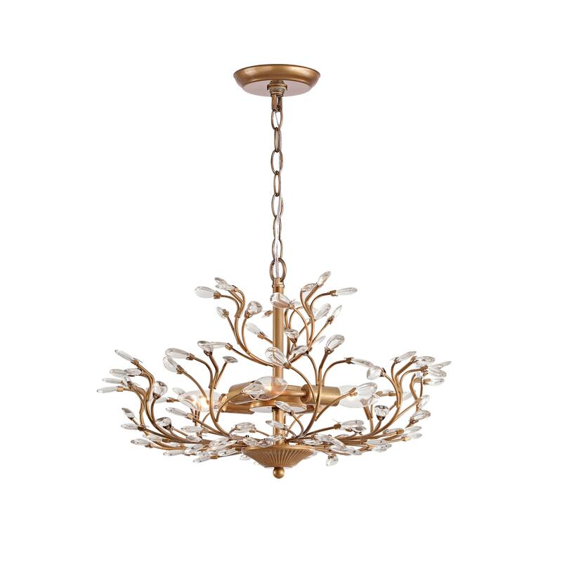 Flavia 4-light Crystal Beaded 9-Branch Chandelier. - Brushed Brass.