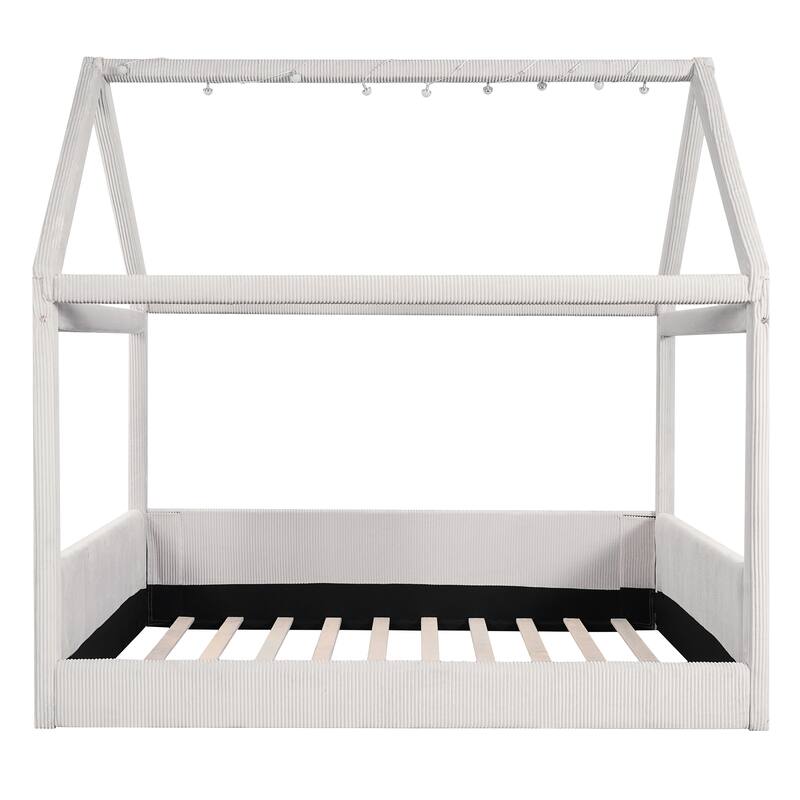 Full-Size Upholstered House Daybed with LED Light Strips by Harper&Bright Designs