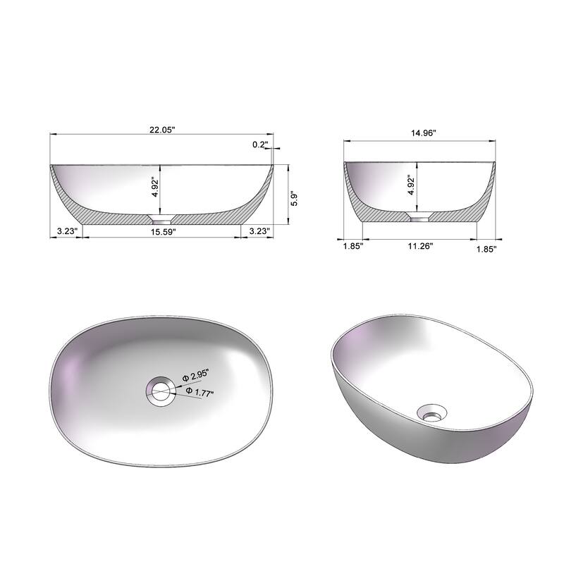 Modern Art Vessel Sink Premium Stone Resin Bathroom Centerpiece