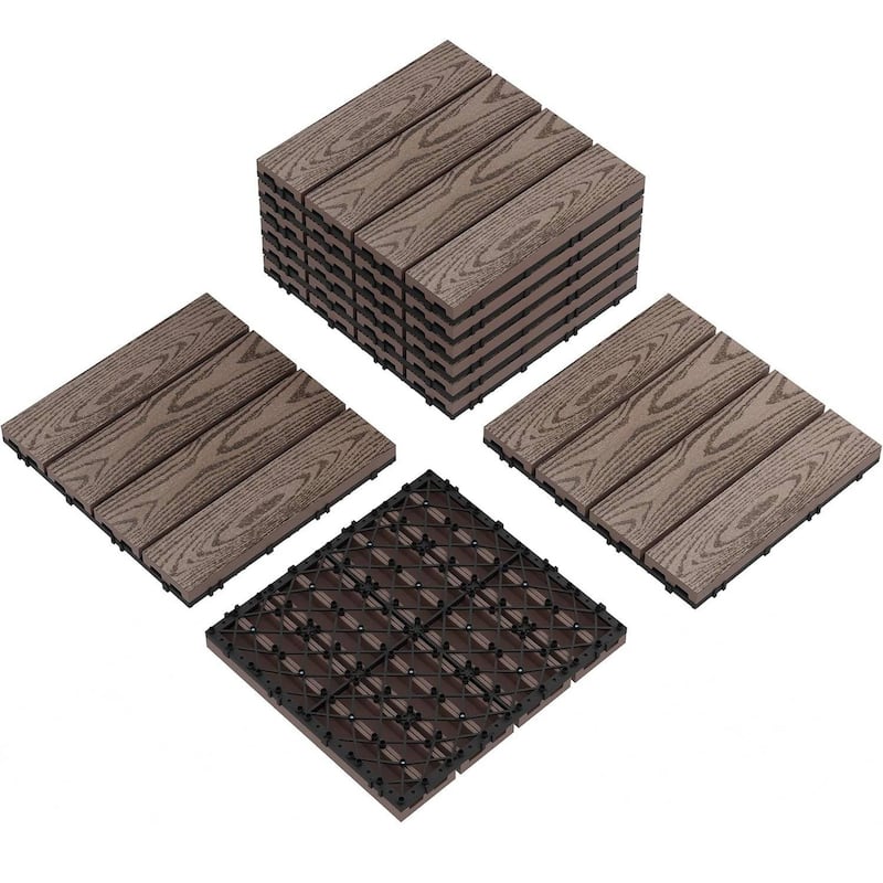 9-Pack 12"X12" Waterproof Interlocking Patio Flooring Composite Deck Tiles for Indoor & Outdoor Use - Brown