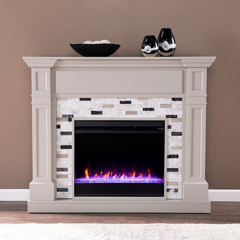 SEI Furniture Stonemere Color Changing Electric Fireplace w/ Marble