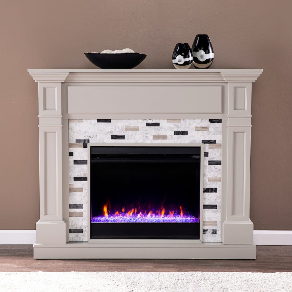 SEI Furniture Stonemere Color Changing Electric Fireplace w/ Marble