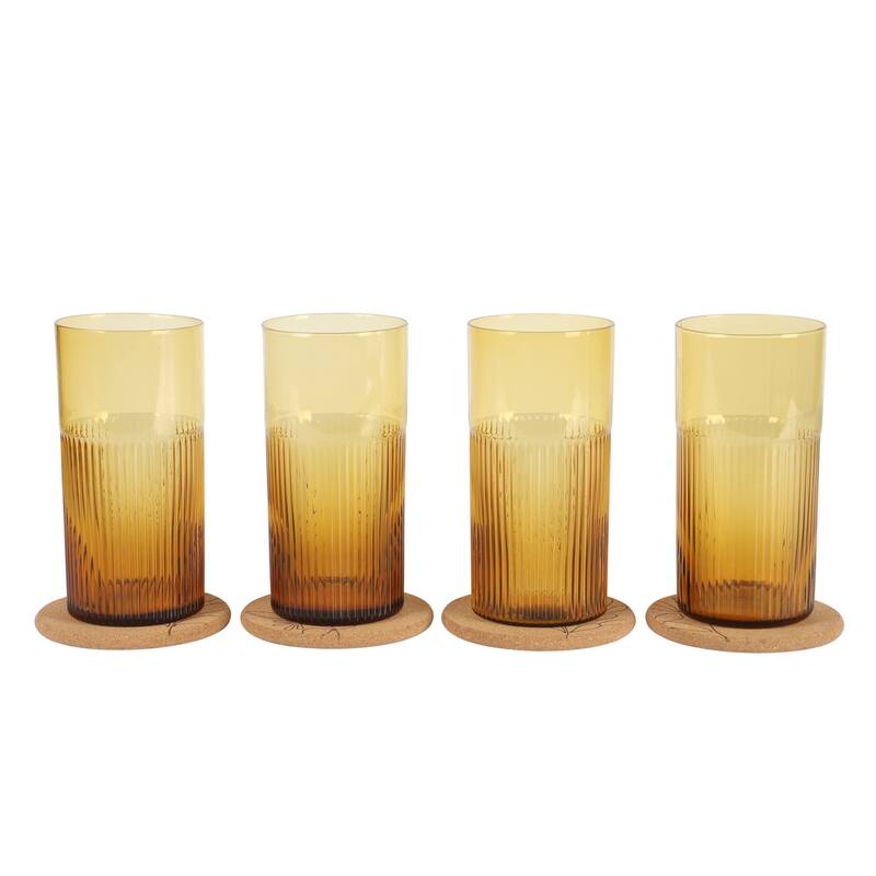 Bloomhouse Lyon Sky 8 Piece Hand Made 18 OZ Colored Glass Tumbler Set W/ Coasters