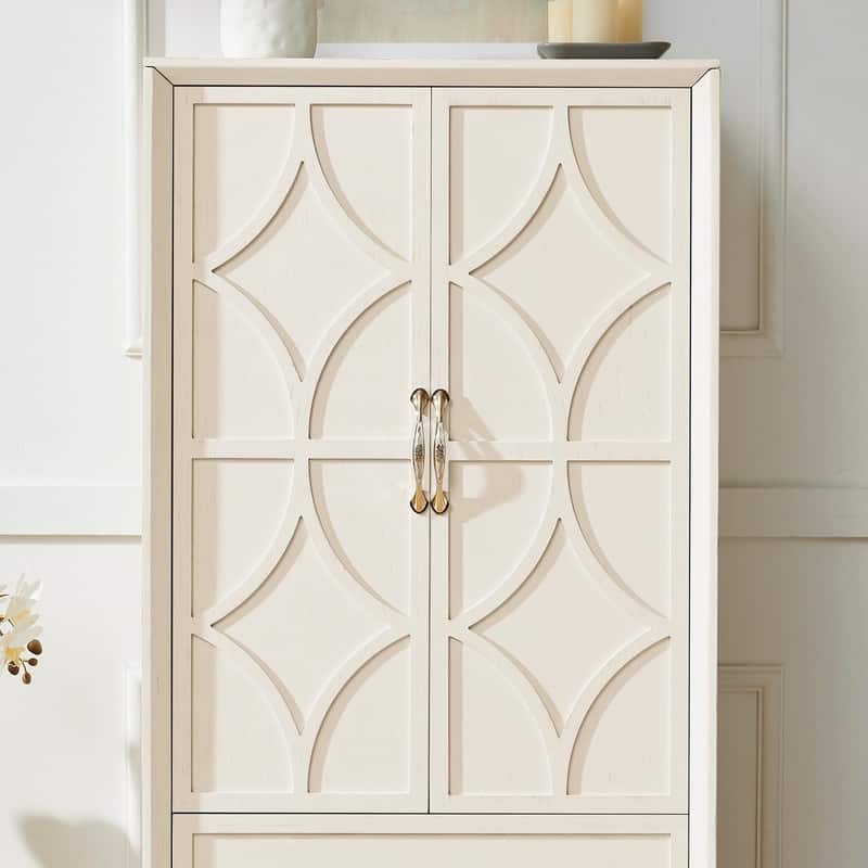 Mid Century Modern 53.5" Tall Kitchen Pantry Storage Cabinet with Doors and Drawers for Entryway Living Room Kitchen Garage