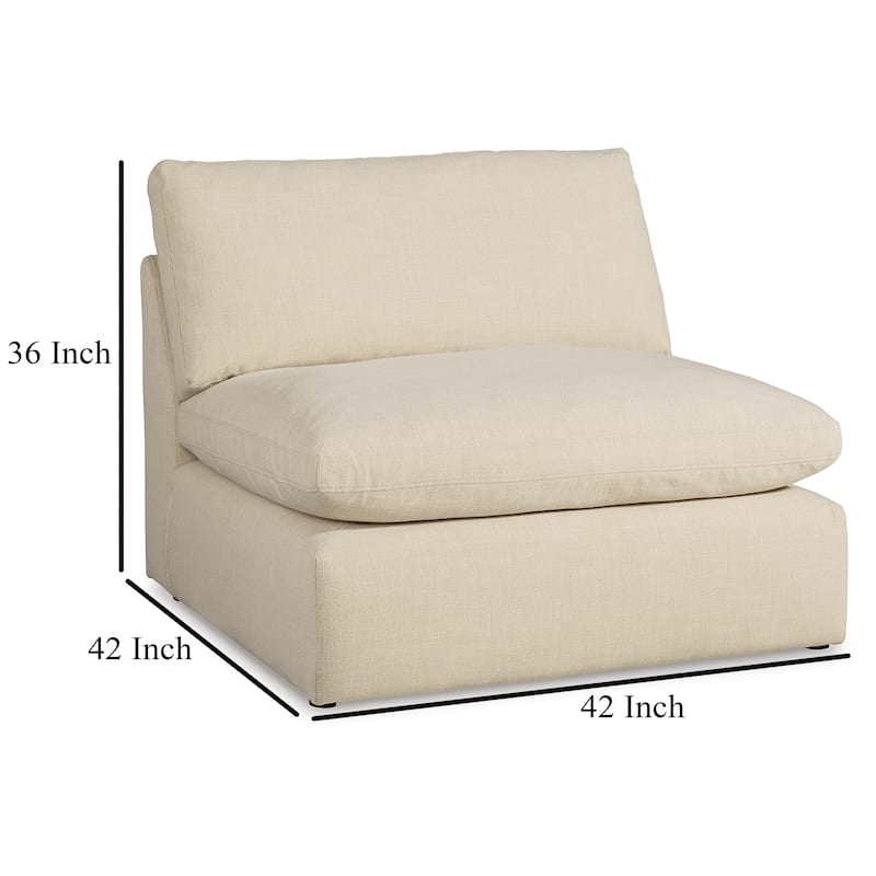 Elize Modular Armless Accent Chair, Beige Polyester, Plush Cushioning