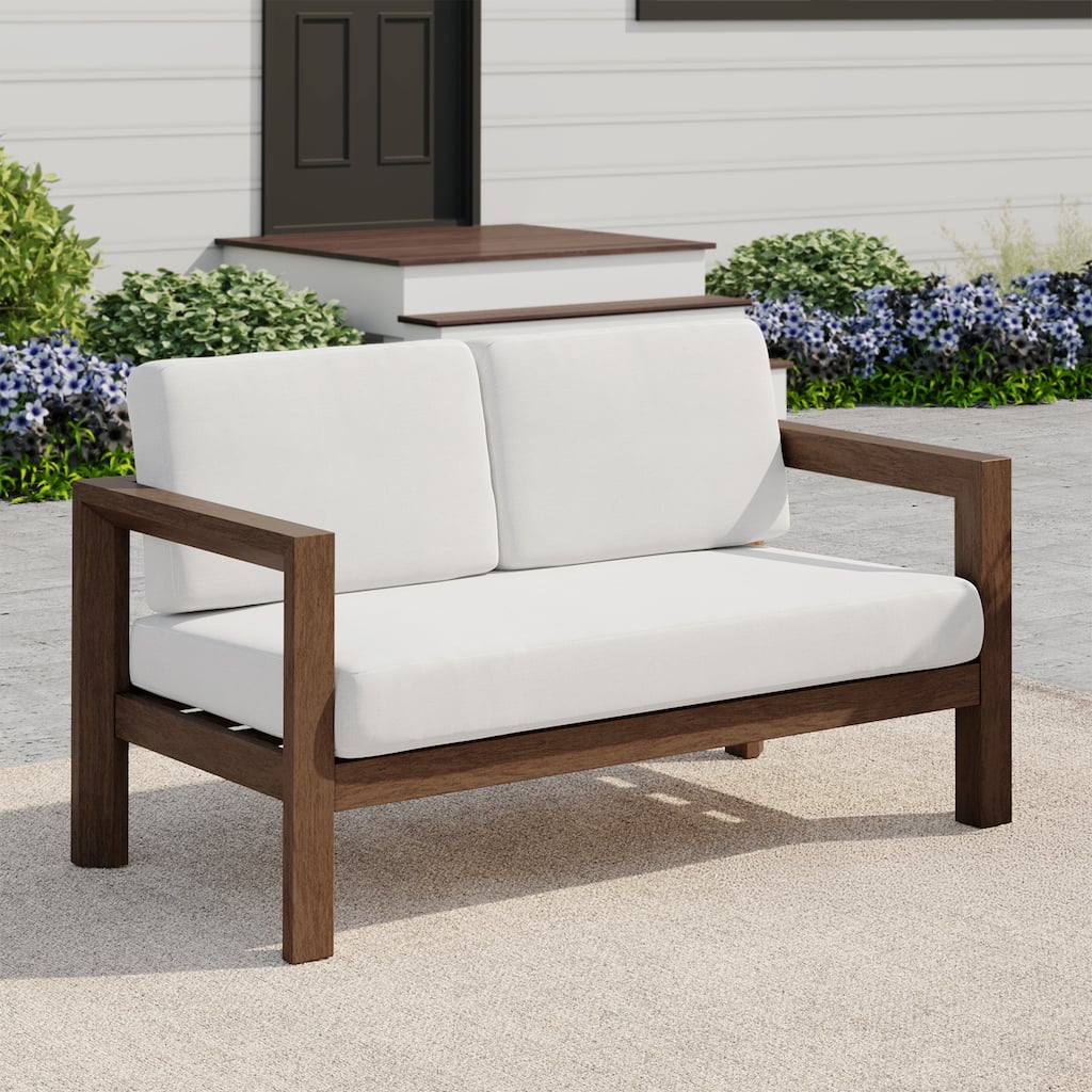 Outdoor Patio Wood Loveseat with Cushions for Backyard Porch Garden