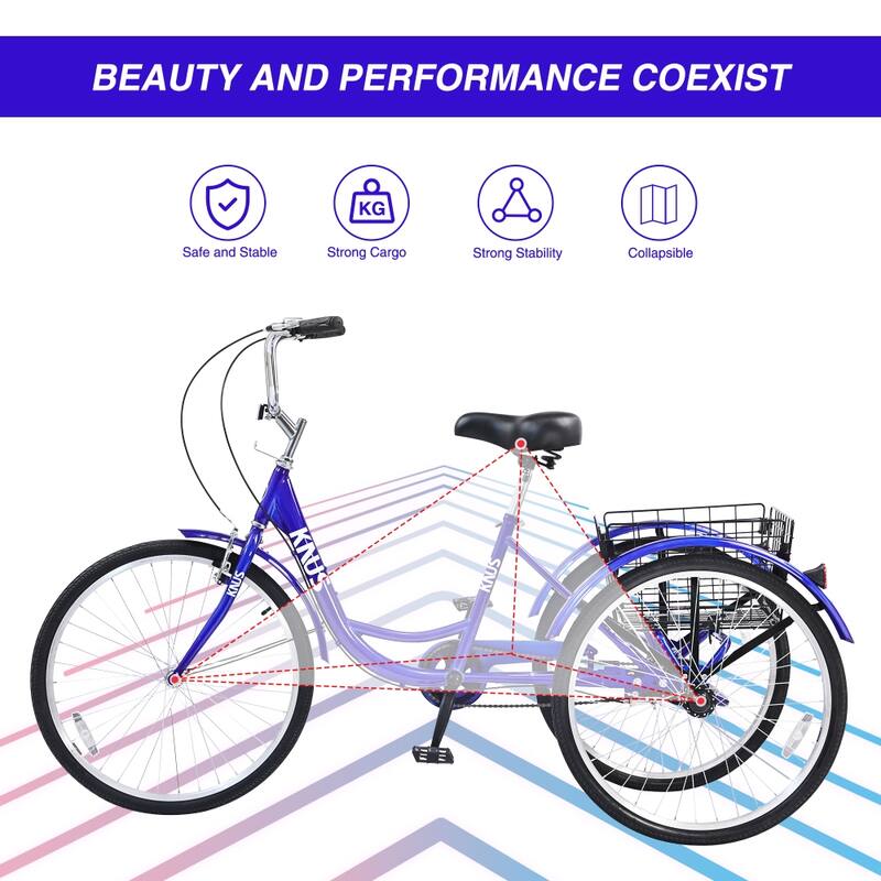26 in. Adult Tricycle Bike with Large Shopping Basket for Women and Men