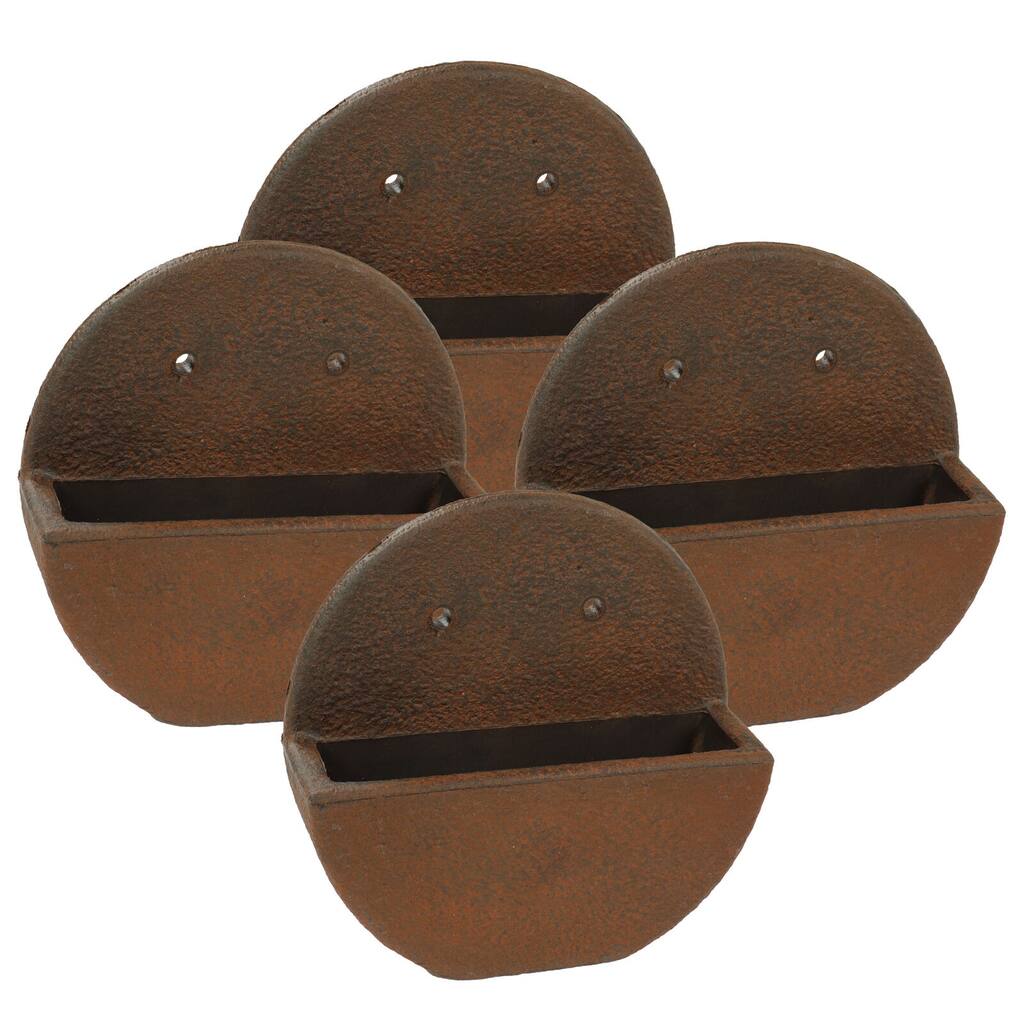 Set of 4 12" Round Dark Brown Wall-Mounted Outdoor Planters