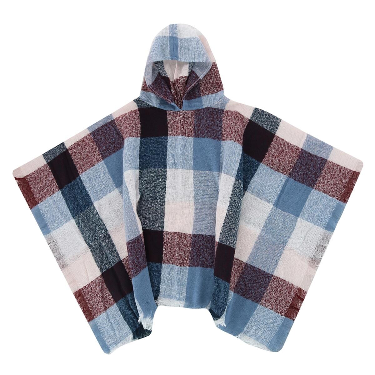 Clear Creek Women's Plaid Winter Scarf Hooded Poncho - one size