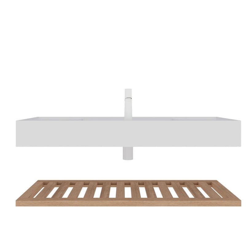 Bathroom Vanity with Vessel Sink and Striped Shelf Layer