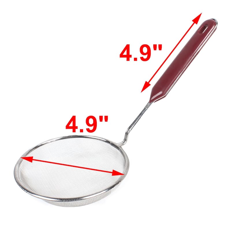 Kitchen Silver Tone Carmine Plastic Grip Butter Mesh Strainer 4.9" Diameter
