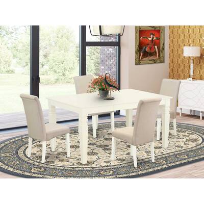 HomeStock 5-Piece Linen white Solid Wood Top-Rectangular Dining Room Set with Butterfly Leaf-Seats 4