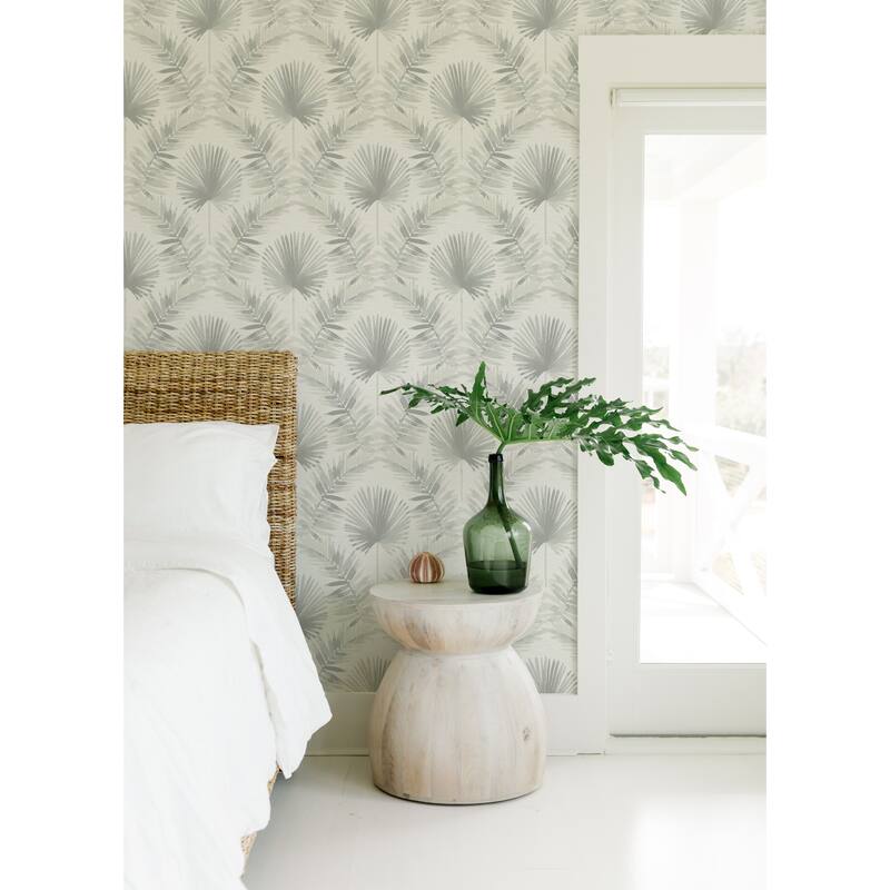 A-Street Prints Calla Grey Painted Palm Wallpaper
