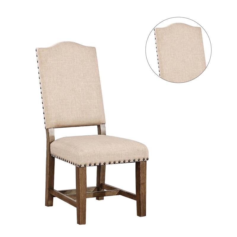 Set of 2 Upholstered Dining Side Chair in Light Oak and Beige