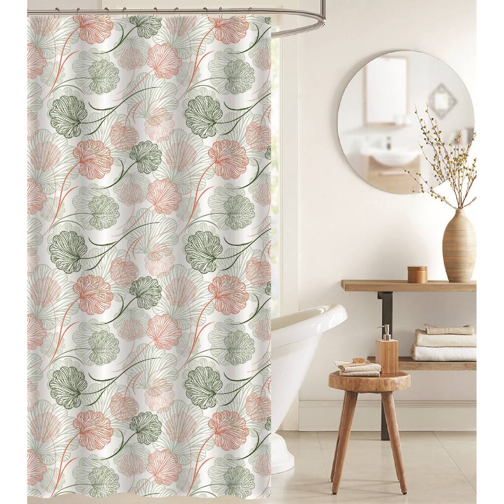 IH Casa Decor Peva Shower Curtain With 12 Polyresin Hooks Wispy Floral