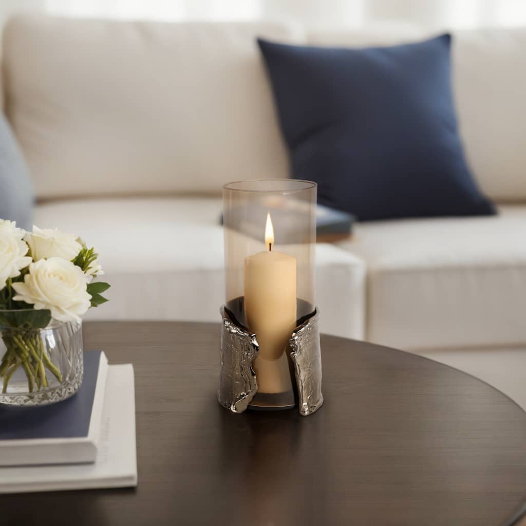 Candle Holder - Brown Glass with Metal Wraparound