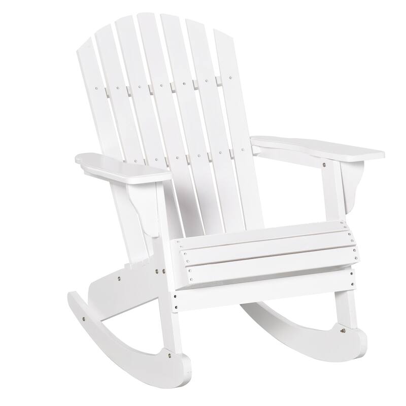 Outsunny Wooden Adirondack Rocking Chair with Slatted Wooden Design, Fanned Back, & Classic Rustic Style, Teak