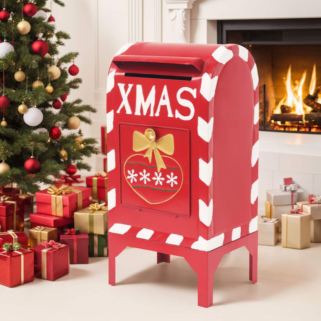 Elliston Red Iron Christmas Mailbox Decoration by Christopher Knight Home - 13.00"W x 10.00"D x 26.75"H