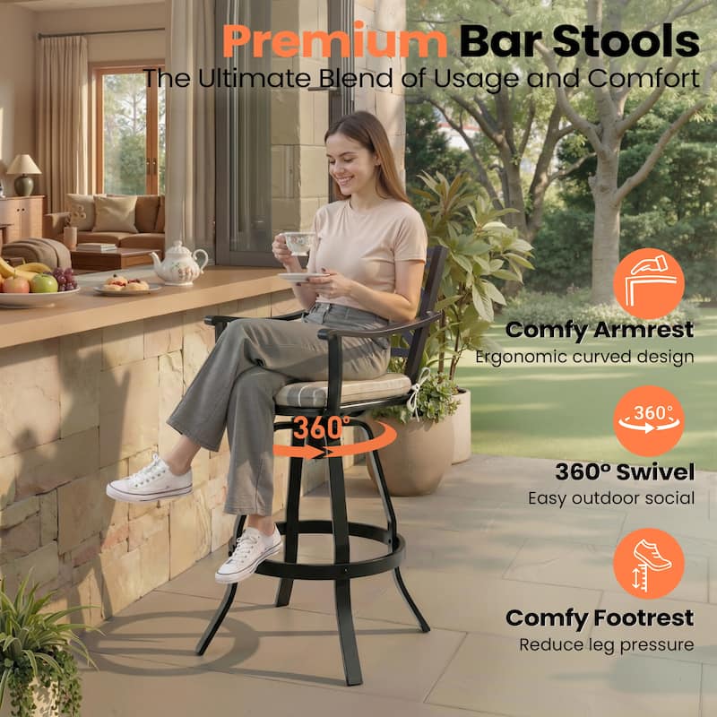 Pellebant Patio Outdoor Aluminum Swivel Bar Stools with Sunbrella Cushion - 21.7 in W x 16.5 in D x 46 in H