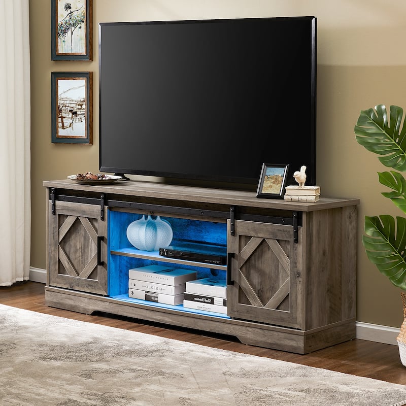 WAMPAT Farmhouse Sliding Barn Door TV Stand