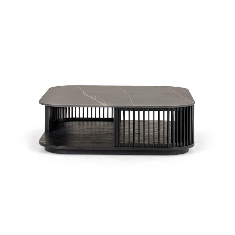 Modrest Chip Modern Black Ceramic & Black Ash Square Coffee Table