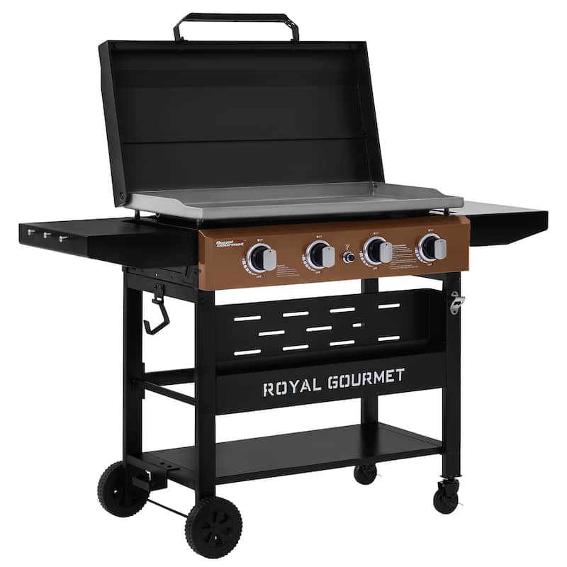 Royal Gourmet 4-Burner Gas Griddle with Hood and Side Shelves