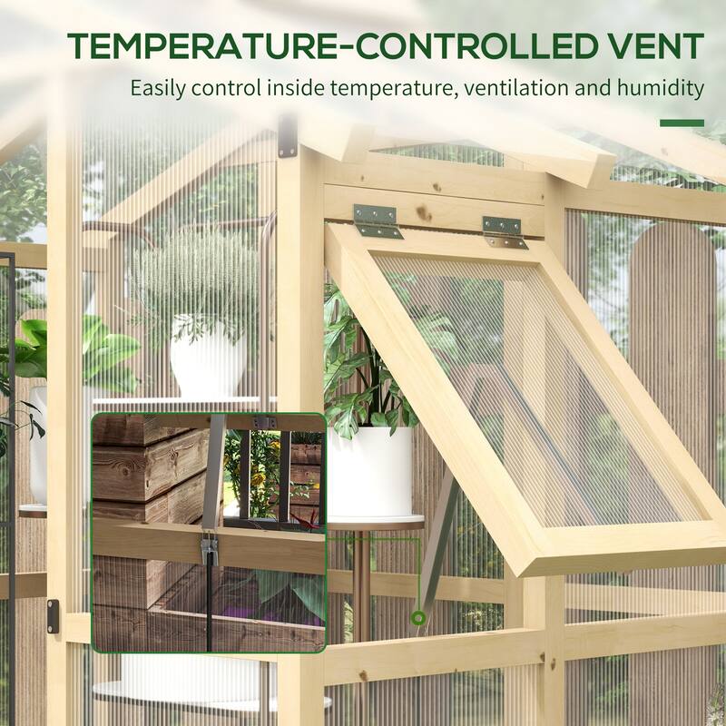 Outsunny 6.5' x 4' x 6.7' Walk-in Polycarbonate Greenhouse with Automatic Temperature Window and Lockable Door