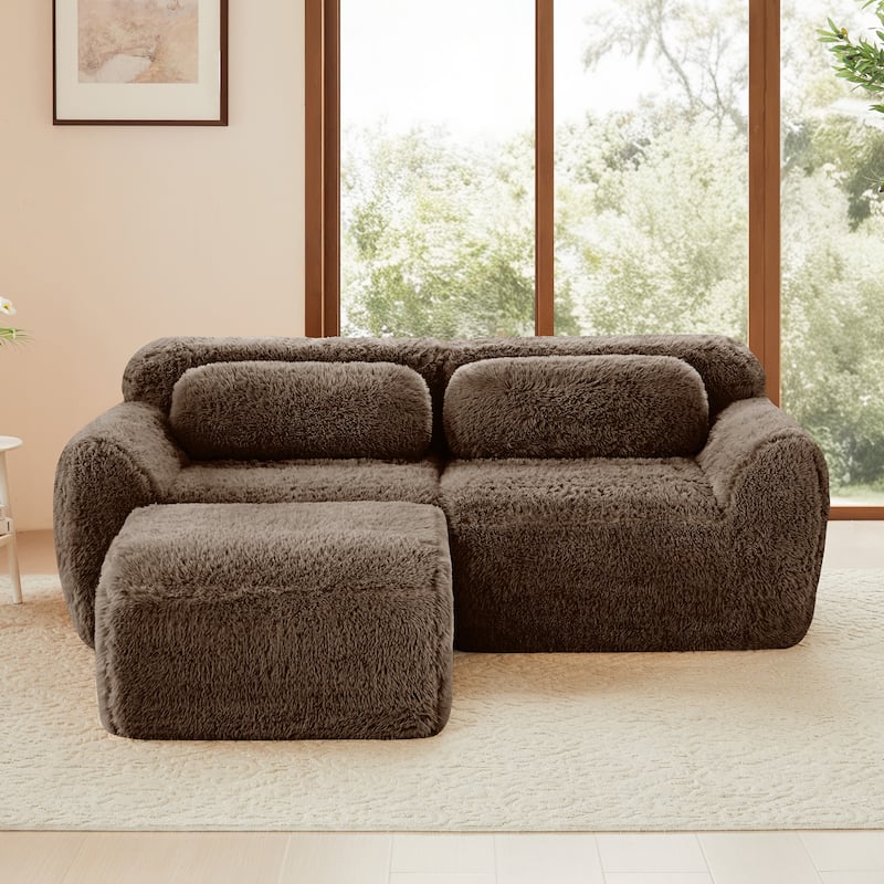 L-shaped Boneless Sofa,Soft Fluffy Plush Fabric