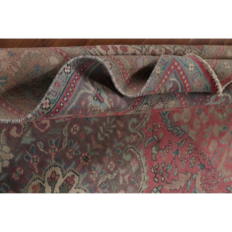 Pink Tabriz Persian Vintage Rug Hand-Knotted Living Room Wool Carpet - 6'8"x 10'6"