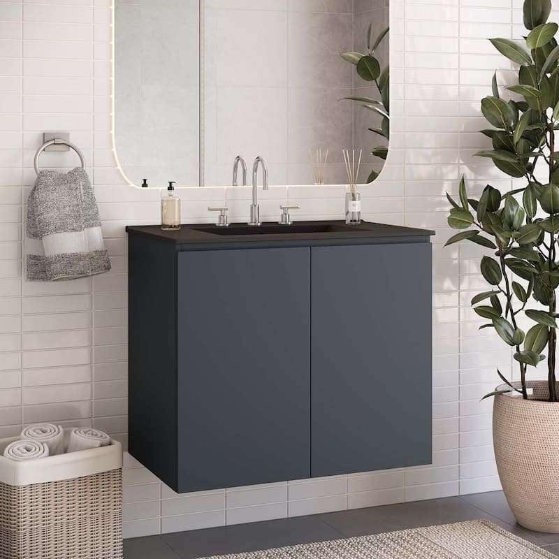 Bryn 30" Wall-Mount Bathroom Vanity - Gray Black