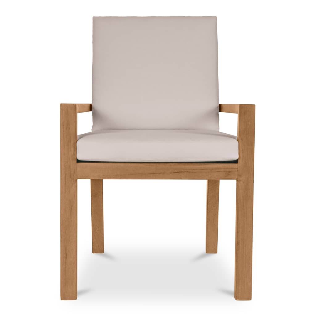 NADAAL STUDIOS Virelith Outdoor Dining Chair, Slatted Back, Solid Teak, Quick Dry Foam, White
