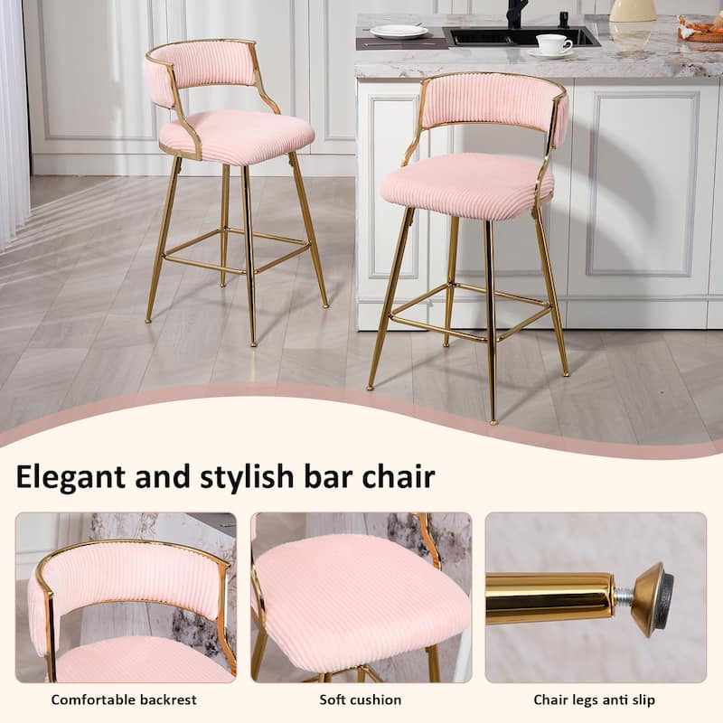 Corduroy Upholstered Bar Stools Set of 2 with Gold Metal Frame