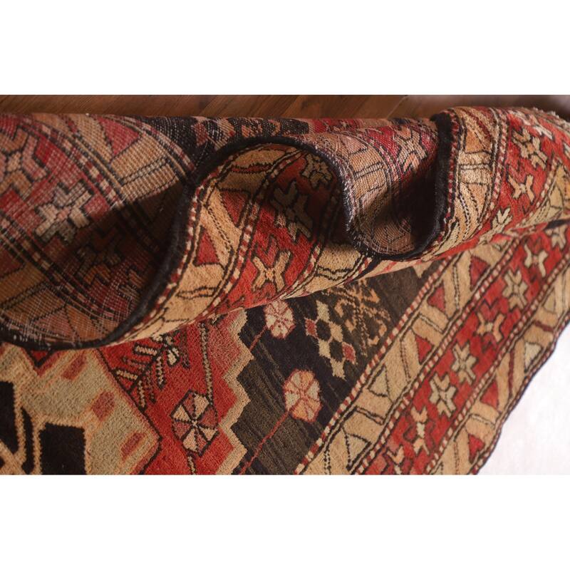 Geometric Ardebil Persian Vintage Runner Rug Handmade Wool Carpet - 3'10"x 10'0"